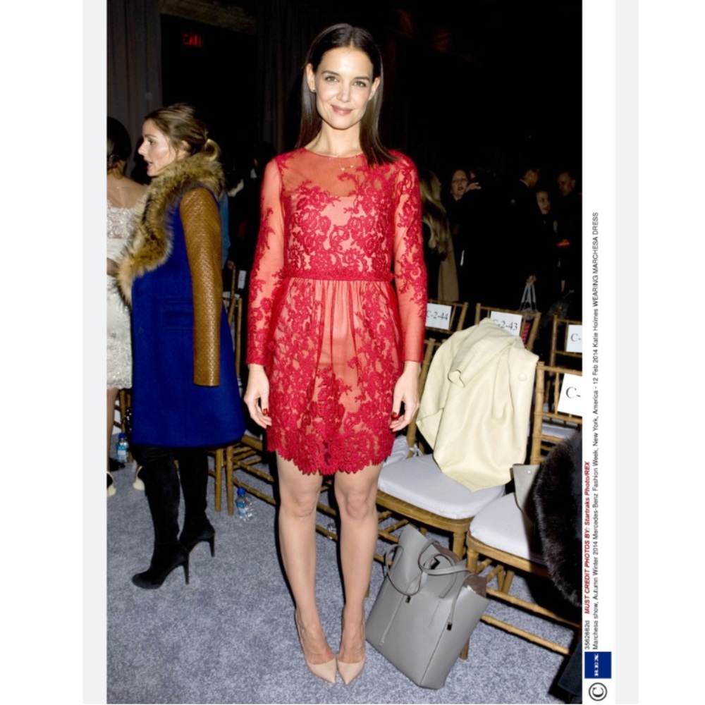 Marchesa Red Lace Mini Dress